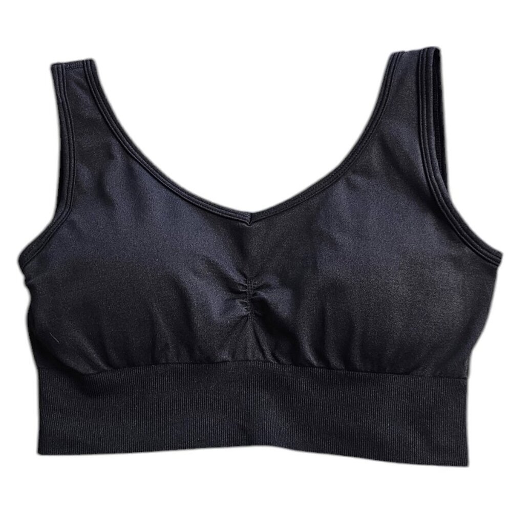 First Health Womens Cinch Front Sports Bra, Crop Tank, Black, Gym, Size Small